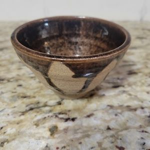 Drip glazed Art Pottery bowl Brown & Tan. Glazed inside Small Trinket bowl